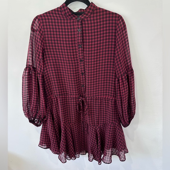Vici Balloon Sleeve Gingham Plaid Checkered Long Sleeve Dress - S - Picture 8 of 10
